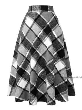 Women's Long Plaid High Waist A-Line Pleated Tartan Winter Skirt